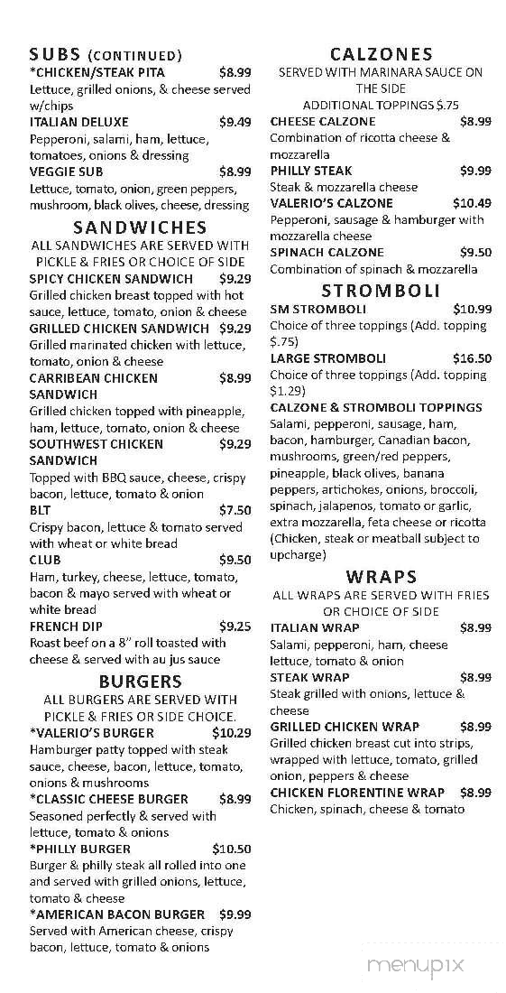 Valerio's Italian Restaurant - Burlington, NC menu_pic