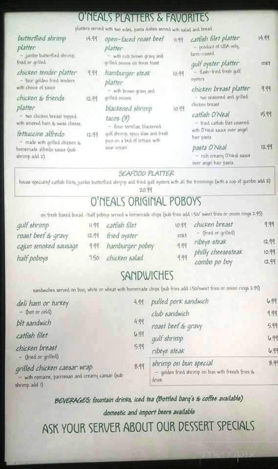O'Neal's - Diamondhead, MS menu_pic