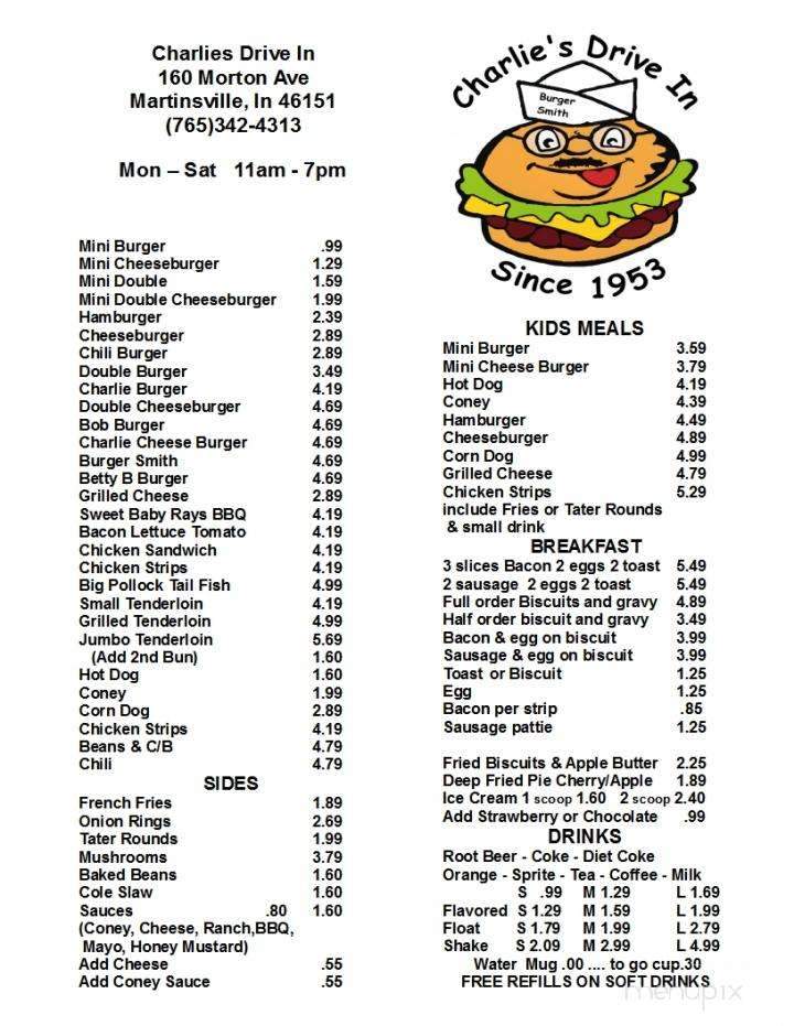 Charlie's Drive-In - Martinsville, IN menu_pic