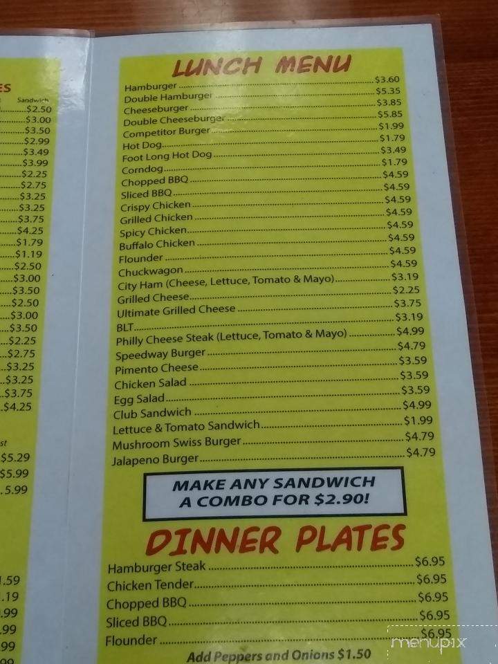 Speedway Cafe - Connelly Springs, NC menu_pic