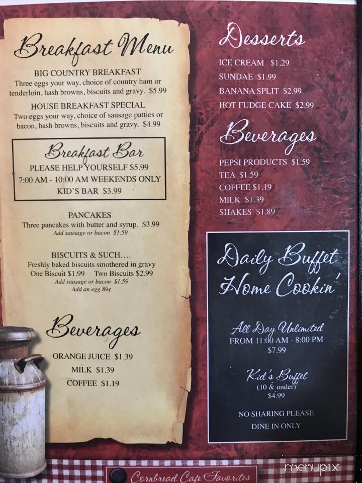 Cornbread Cafe - Frenchburg, KY menu_pic