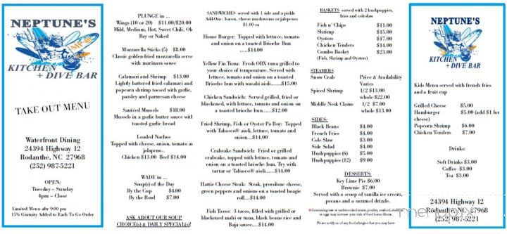 Neptunes Kitchen and Dive Bar - Rodanthe, NC menu_pic