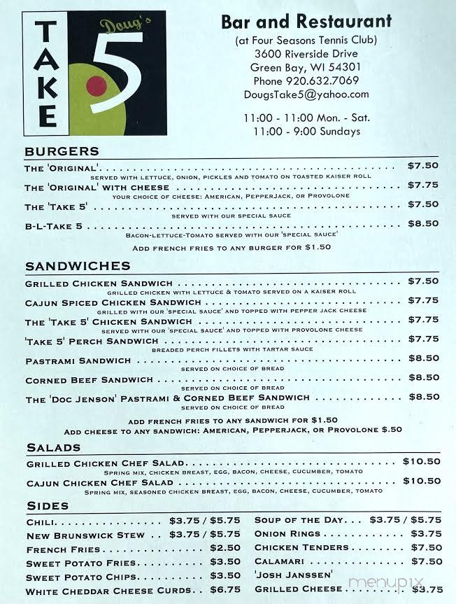 Take 5 - Green Bay, WI menu_pic