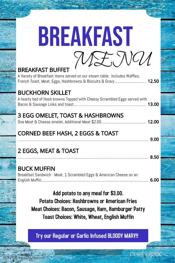 Buckhorn - Gordon, WI menu_pic