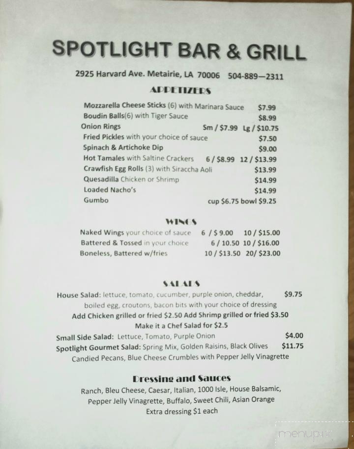Spotlight Restaurant & Bar - Metairie, LA menu_pic