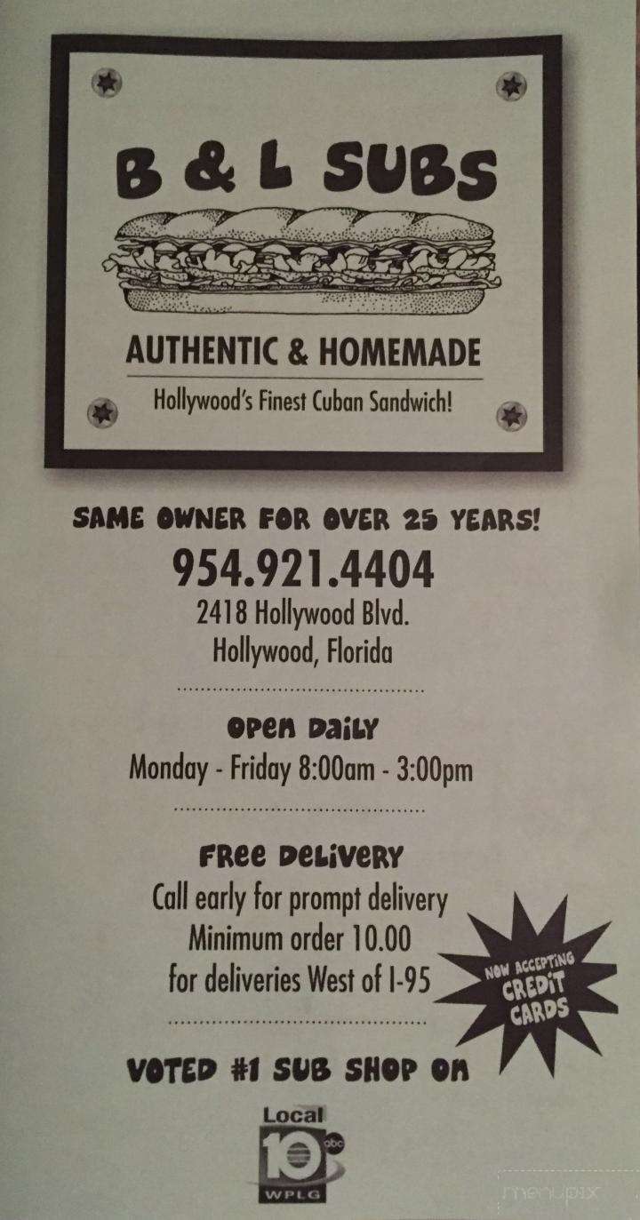 B & L Deli - Hollywood, FL menu_pic