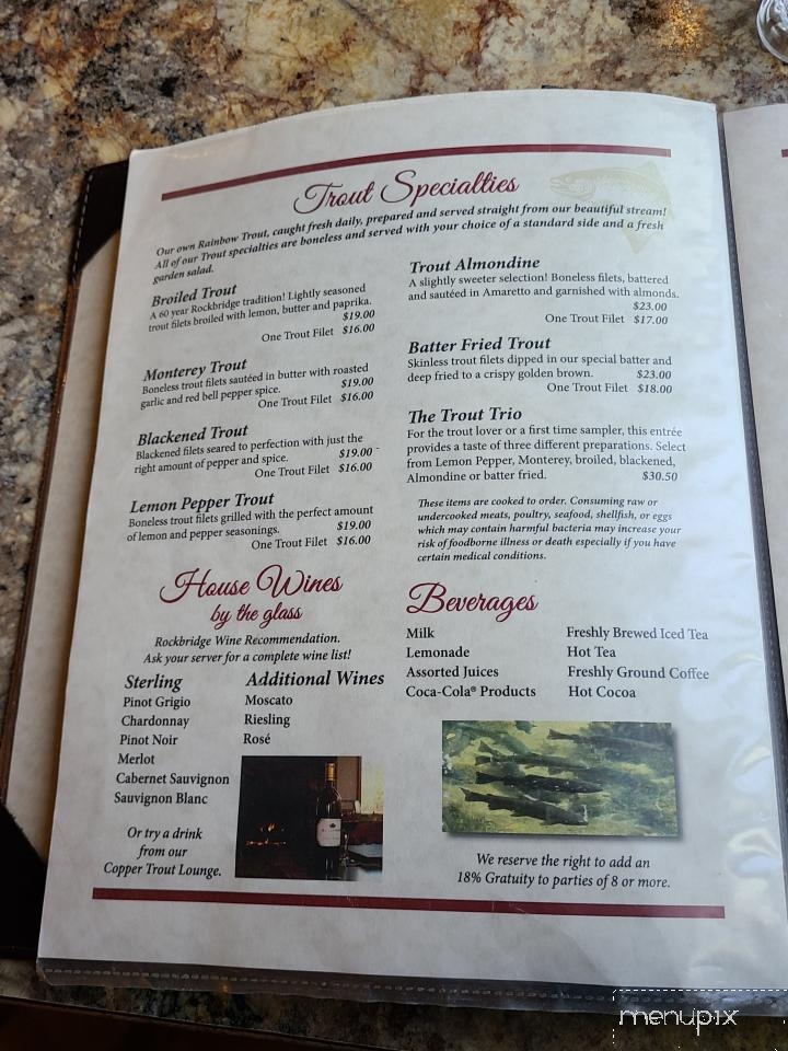 Rainbow Trout & Game Ranch Restaurant - Rockbridge, MO menu_pic