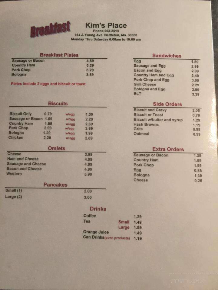 Kim's Place - Nettleton, MS menu_pic