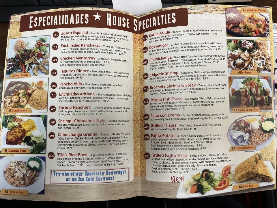 Jose Tequila's - Marshall, TX menu_pic