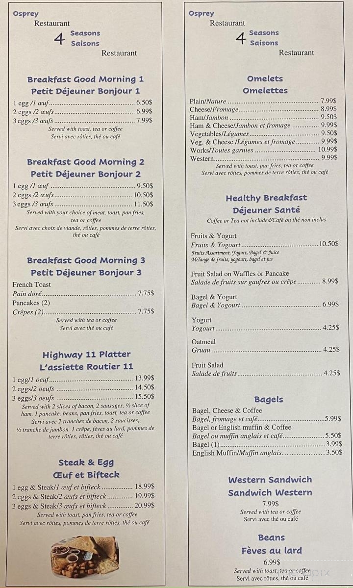 Osprey 4 Saisons - Eel River Bar, NB menu_pic
