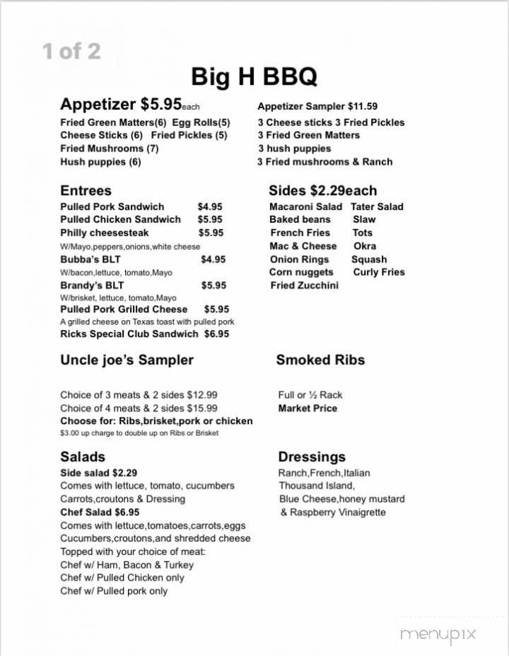 Big H BBQ - Rogersville, TN menu_pic