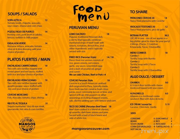 Mangos Kitchen Bar - Vancouver, BC menu_pic