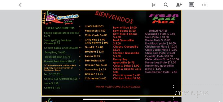 La Casita - Sunray, TX menu_pic