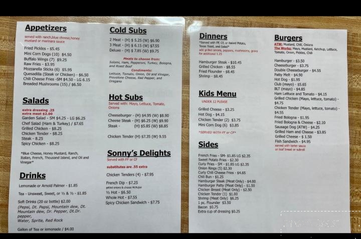 Sonny's - McBee, SC menu_pic