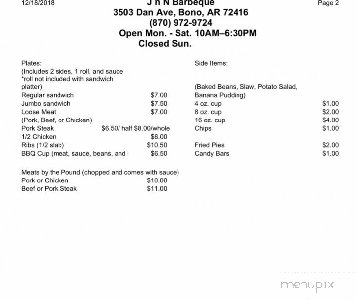 J & N Barbeque - Bono, AR menu_pic