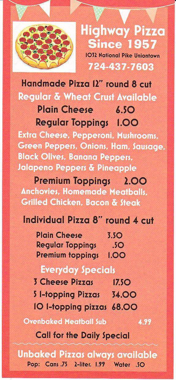 Highway Pizza Shop - Hopwood, PA menu_pic