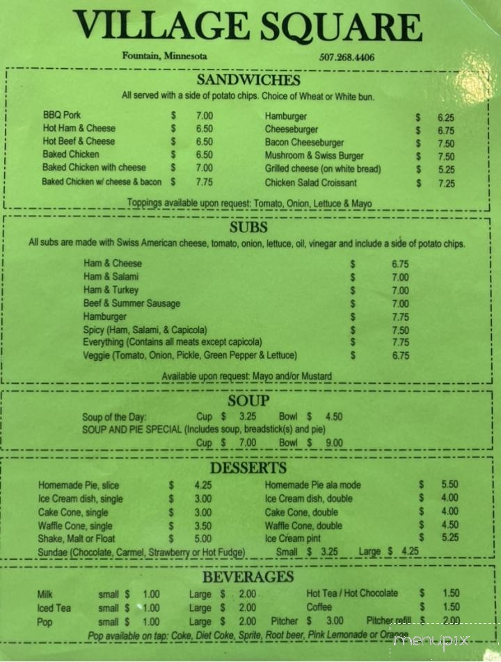 Village Square Of Fountain - Fountain, MN menu_pic