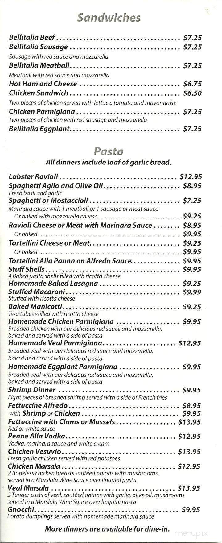Cafe La Bellitalia - Madison, WI menu_pic