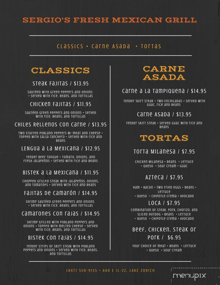 Sergio's Fresh Mexican Grill - Lake Zurich, IL menu_pic