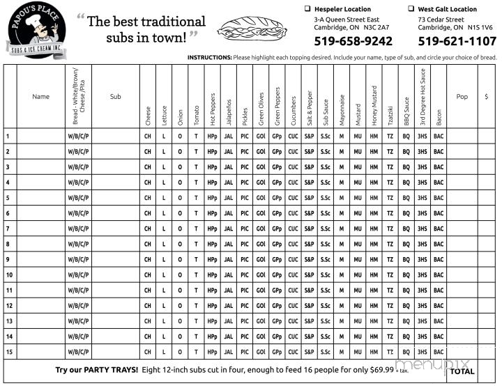 Papou's Place - Cambridge, ON menu_pic