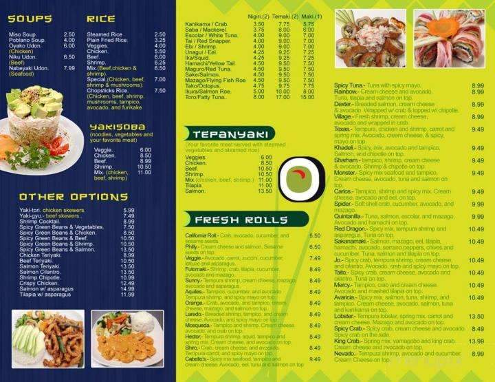 Menu of Chopsticks Sushi y Mas in Laredo, TX 78041