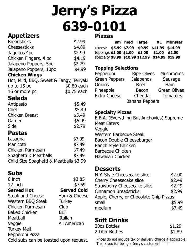 Jerry's Pizza - Central, SC menu_pic