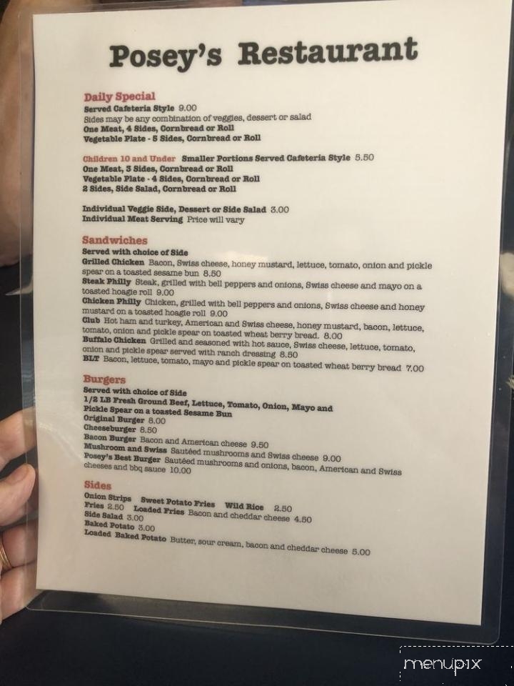 Posey's Restaurant - Hazel Green, AL menu_pic