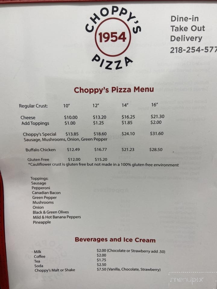 Choppy's Pizza - Chisholm, MN menu_pic