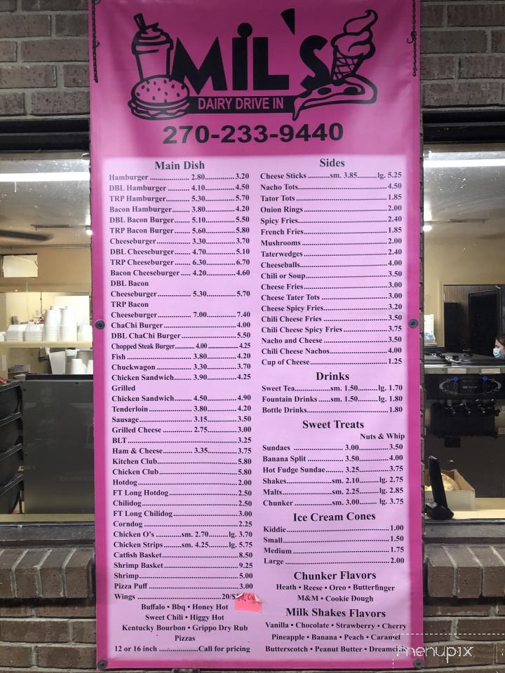 Mil's Dairy Drive-In - Whitesville, KY menu_pic