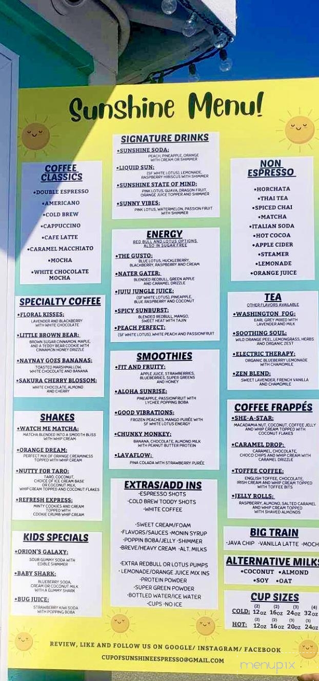 Cup of Sunshine Espresso - Sultan, WA menu_pic