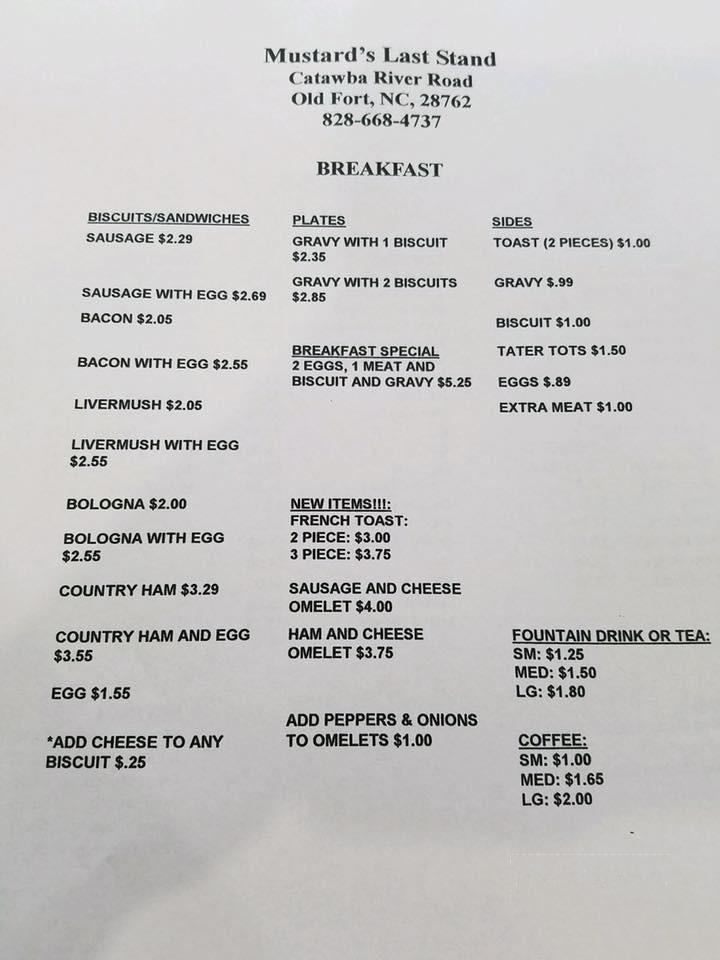 Mustard's Last Stand - Old Fort, NC menu_pic
