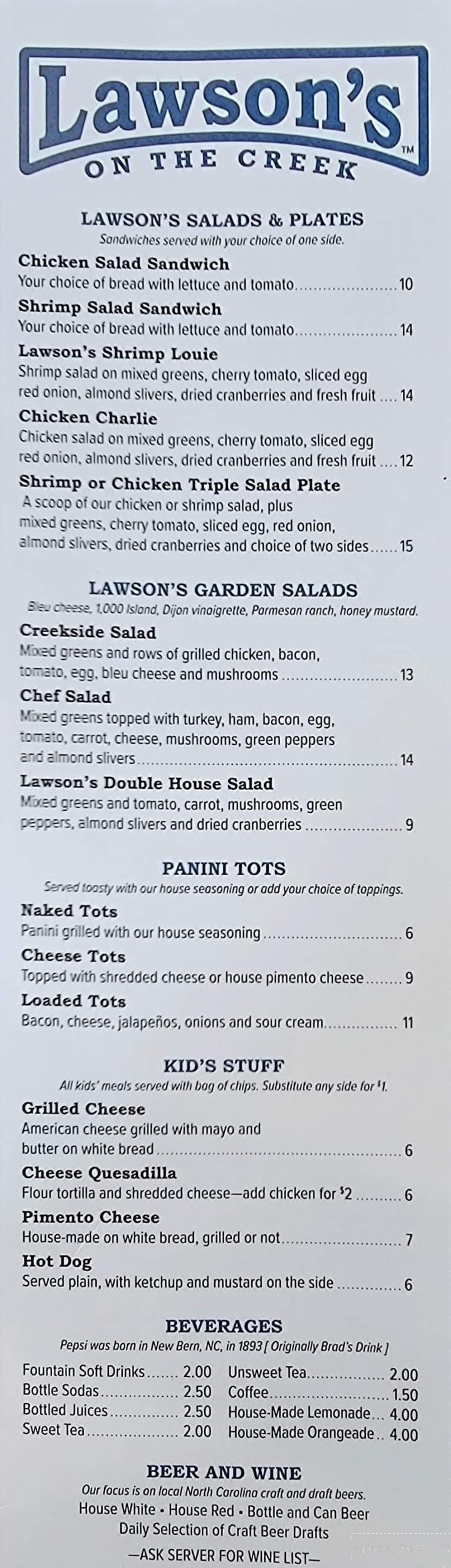 Lawson’s On The Creek - New Bern, NC menu_pic