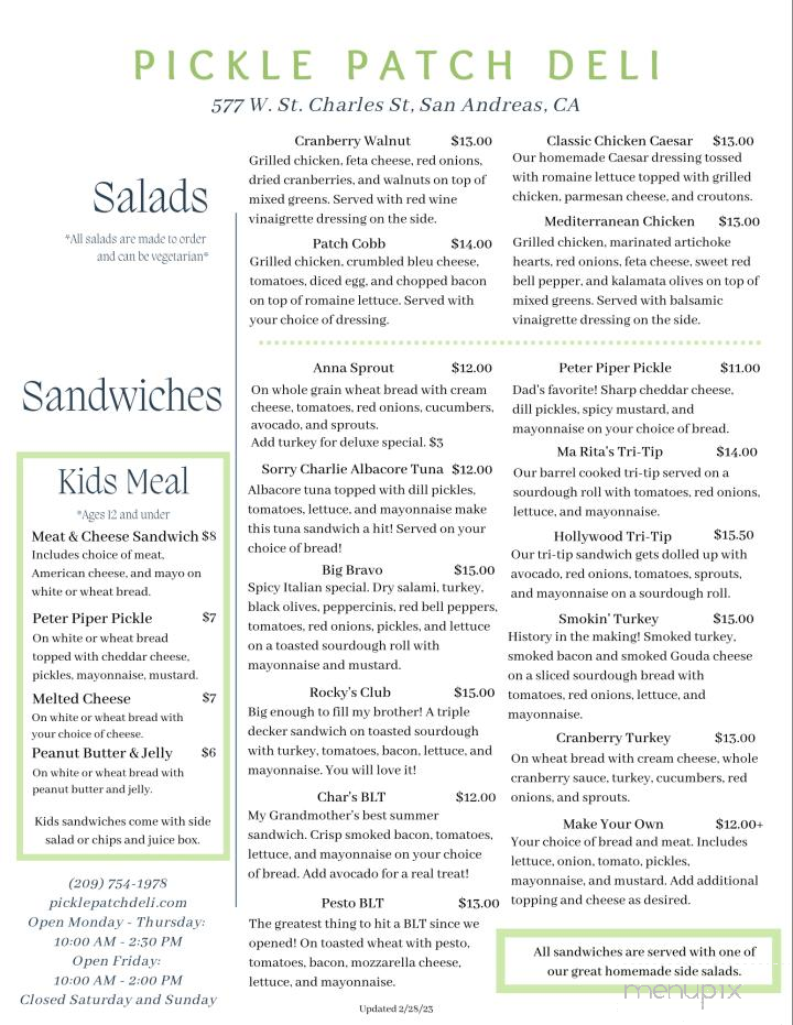 Pickle Patch Deli - San Andreas, CA menu_pic