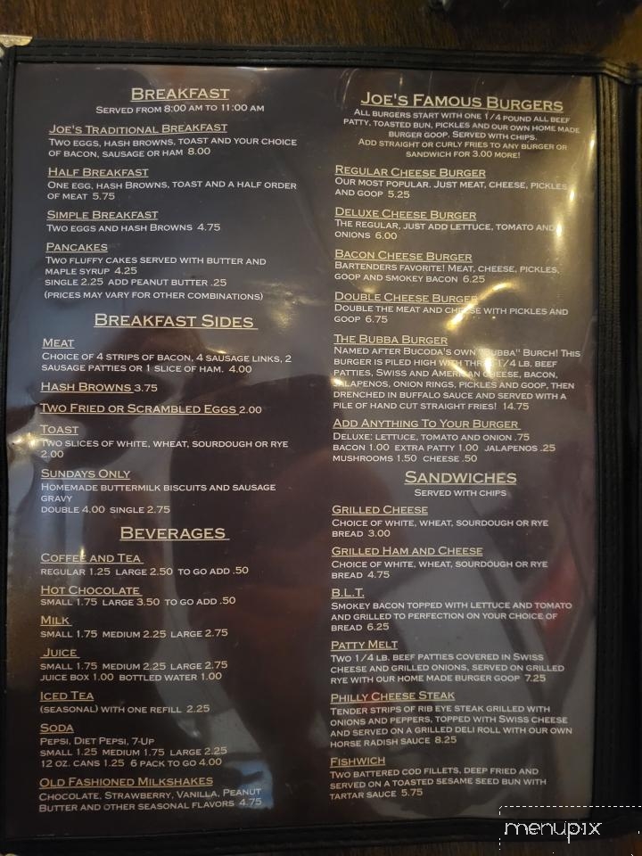 Joe's Place - Bucoda, WA menu_pic