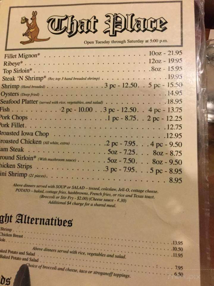 That Place Restaurant - Conrad, IA menu_pic