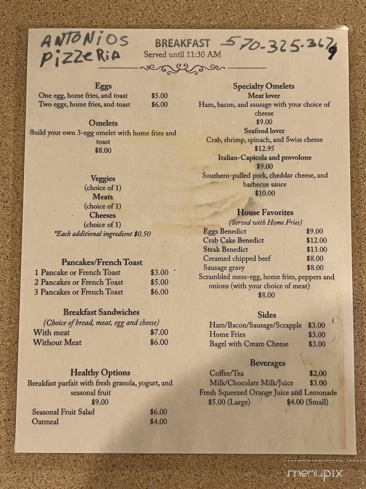 Antonio's Pizzeria - Jim Thorpe, PA menu_pic