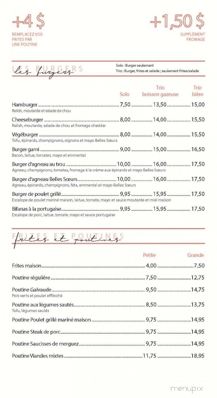 Restaurant Les Belles Soeurs Enr - Montreal, QC menu_pic