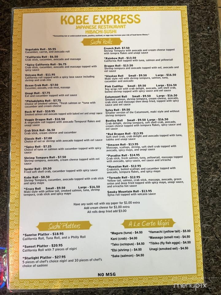 Kobe Express Japanese Restaurant - Franklin, NC menu_pic
