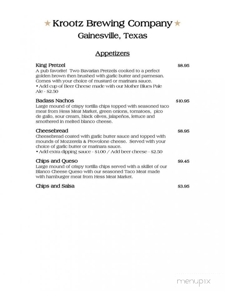 Krootz Brewing Company - Gainesville, TX menu_pic