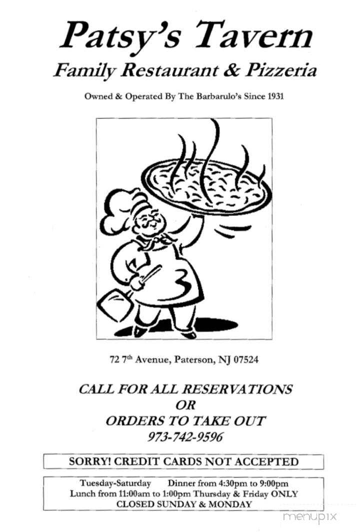 Patsy's Tavern & Restaurant - Paterson, NJ menu_pic