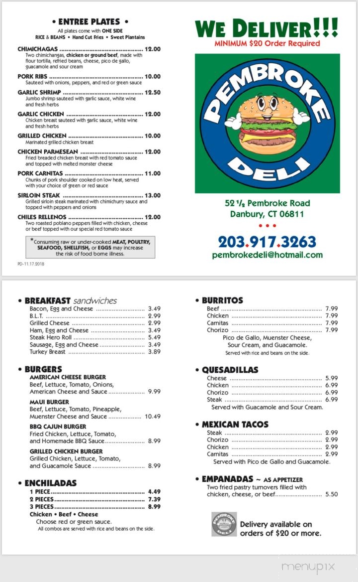 Pembroke Deli - Danbury, CT menu_pic