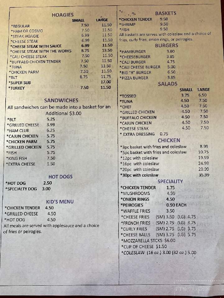 Spangenberg's Family Drive-In - Coal Township, PA menu_pic