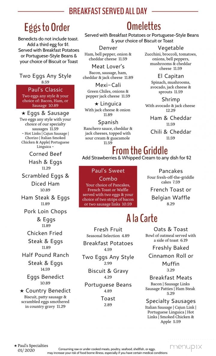 Paul's Place Restaurant & Bakery - Merced, CA menu_pic