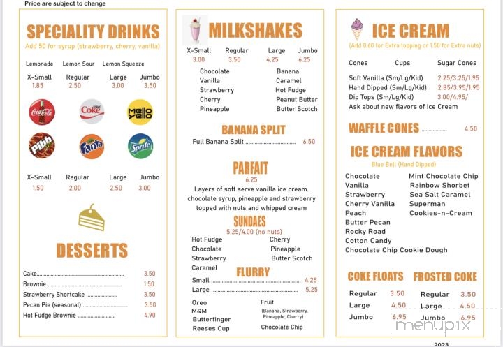 Milkey Way Freeze Bar - Lincolnton, GA menu_pic