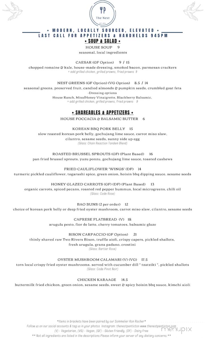 The Nest - Penticton, BC menu_pic