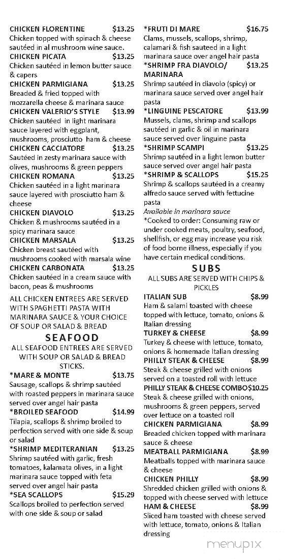 Valerio's Italian Restaurant - Burlington, NC menu_pic