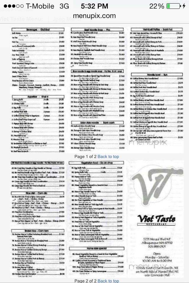 Viet Taste - Albuquerque, NM menu_pic