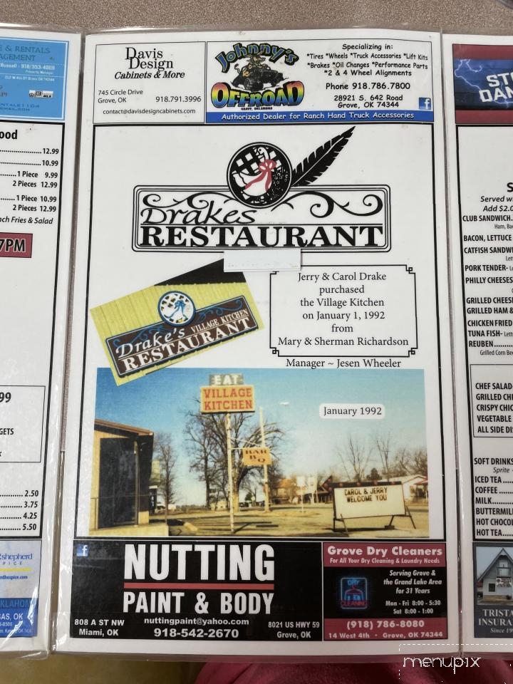 Drake's Restaurant - Grove, OK menu_pic