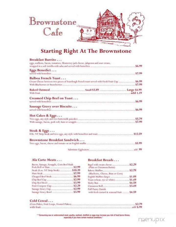 Brownstone Cafe - Middletown, PA menu_pic
