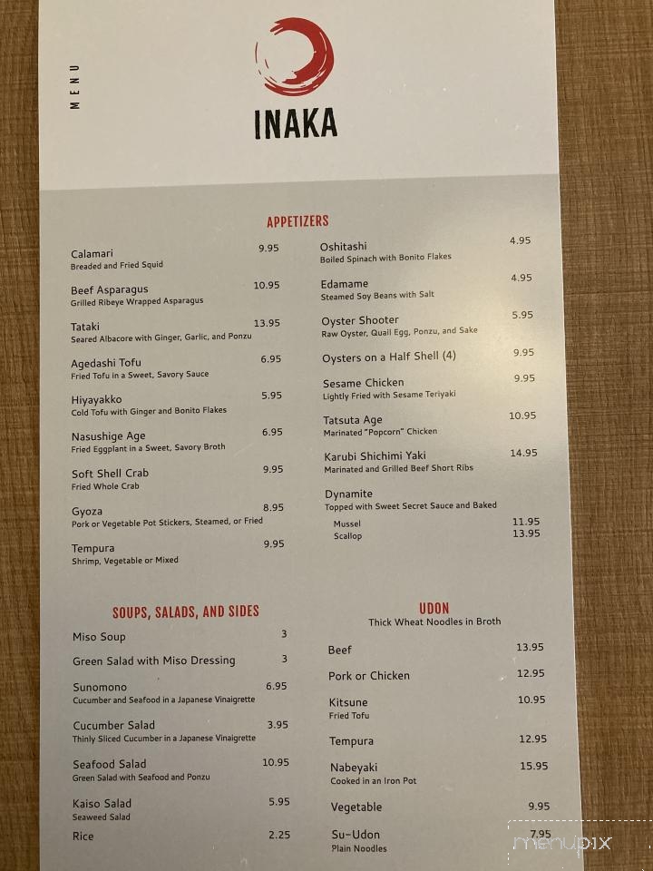 Inaka Japanese Restaurant - San Juan Bautista, CA menu_pic